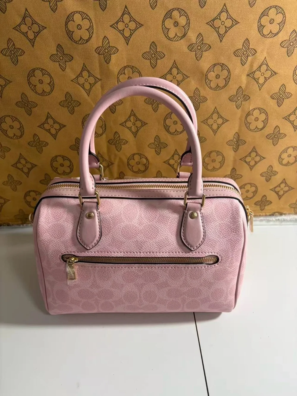 Coach Pink Signature Dome Satchel with Gold Hardware